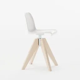 "Bar chair 3D model for Blender 3D - white plastic seat with wooden legs and metallic connector. Simplified shape design suitable for modern interiors."