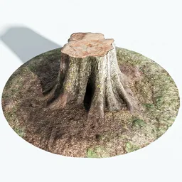 Realistic Blender 3D tree stump model with detailed textures, suitable for game assets and environmental design.