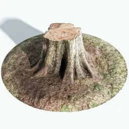 "Get realistic 3D model of a tree stump for Blender 3D with high-quality 2k PBR textures. This low-poly model was created using photoscanning technology and features a realistic effect. Perfect for surreal or neoplastic scenes, or bringing a touch of nature to your park environment."