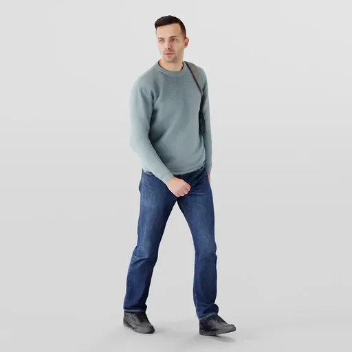 Realistic 3D model of a young man with backpack for Blender animation and rendering projects.