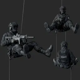 Police Tactical Unit Rappelling Aiming
