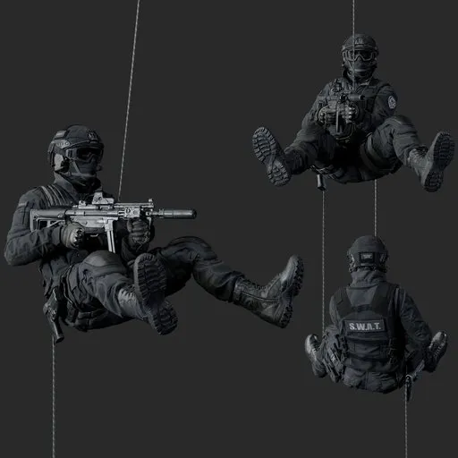 Police Tactical Unit Rappelling Aiming