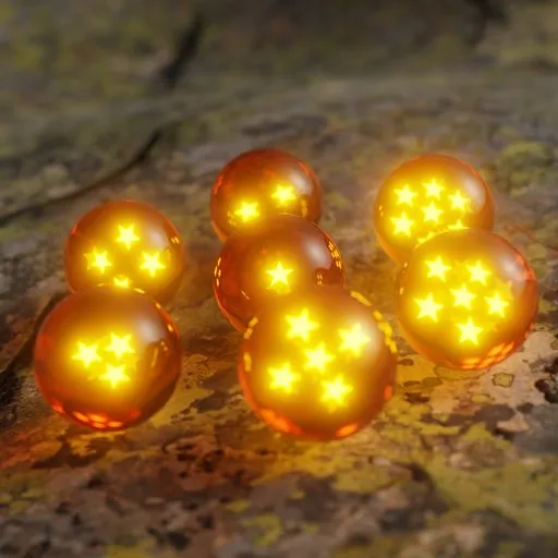 Glowing orange 3D spheres with star patterns, designed for geeky decor in Blender 3D.