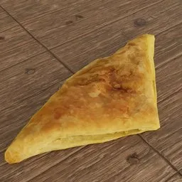 Realistic 3D samosa model with textured surface, suitable for Blender rendering and culinary visualizations.