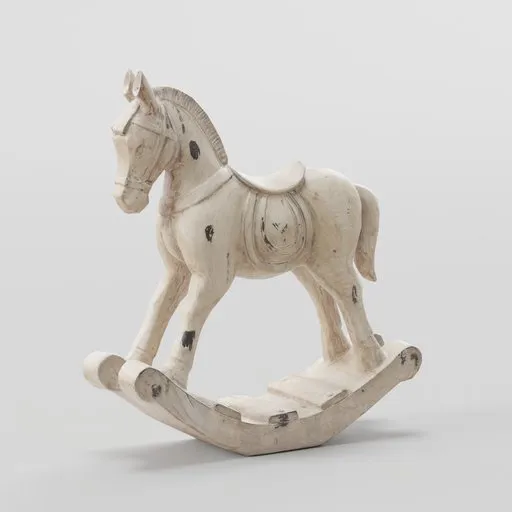 Detailed 3D model of a vintage wooden rocking horse optimized for Blender.