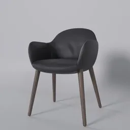 Detailed 3D rendering of a modern leather chair with wooden legs, compatible with Blender for interior design simulations.
