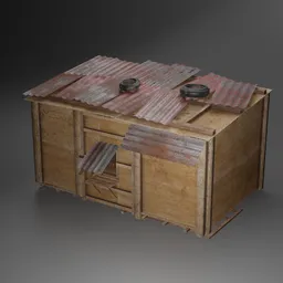 "Explore the world of poverty with our Slum Shadows 3D model: a shanty town wooden box with a roof, window and corrugated hose, textured with Substance Painter. Perfect for creating realistic studio lighting scenes or cel-shaded game environments. Built with Blender 3D software."