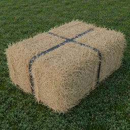 Detailed 3D model of a realistic hay bale with textures, suitable for Blender farm scene renders.