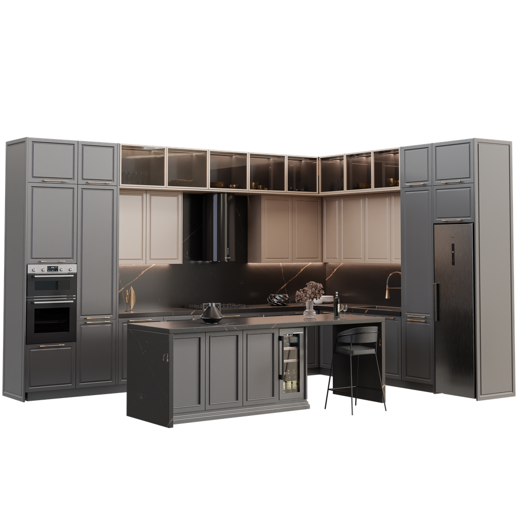 Neoclassic kitchen F | Kitchen Sets models | BlenderKit