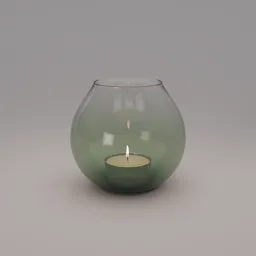 Realistic Blender 3D render of a modern-style candle encased in a glass holder, ideal for virtual interior decoration.