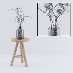 Wooden stool with decoration vase and plant