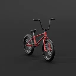 "SE Bikes BMX Gaudium 2022 custom 3D model for use in game assets and other projects. Created with Blender 3D, this hyper-realistic model features a red bicycle with a black seat and spherical black helmets. Perfect for 3D projects and game development."