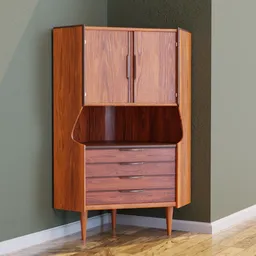 "Danish vintage corner cabinet from the Mid-Century Collection made of rosewood. Perfect for adding decoration and style to any empty corner. 3D model created for Blender 3D."