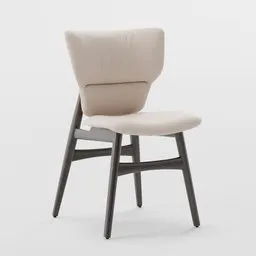 3D Model of a stylish upholstered Dumbo Chair with a wooden base, designed for modern dining and desk spaces.