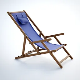 "Vidaxl Folding Beach Chair with Wooden Frame and Blue Slinger - A Cel Shaded BlenderKit 3D Model from Category Outdoor Furniture. Smooth Shading Techniques, IKEA Style and Award Winning Digital Render by Georg Friedrich Kersting."