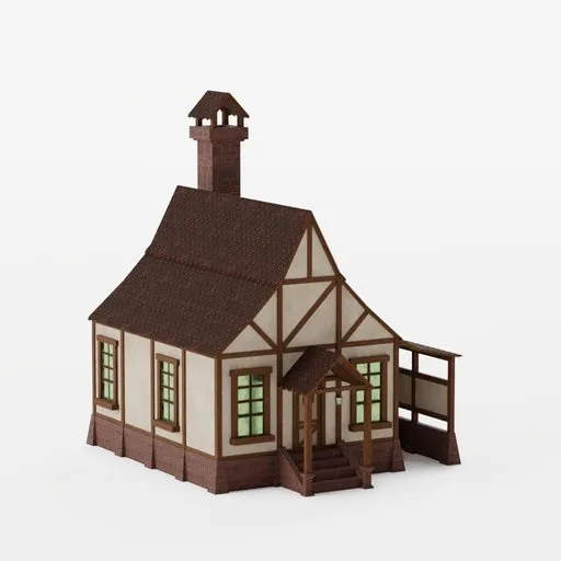 Detailed Blender 3D model showcasing a lowpoly small house design with textures, perfect for architectural visualization.