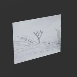 Sketch-style 3D render of a child's drawing on paper, created in Blender with node-generated texture effects.