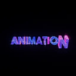 Vibrant 3D bouncing text "ANIMATION" with colorful glitch effect, created in Blender using Geometry Nodes.