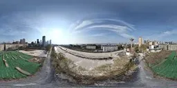 Urban HDR panorama lighting with sky, roads, and buildings for realistic scene illumination.