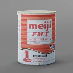 Lowpoly 3D model of a Tin Can from the Meiji period, scanned and optimized for Blender 3D. Funtime Corporation branding on the can with a gray surface background. Perfect for 3D projects involving drinks or historical packaging.