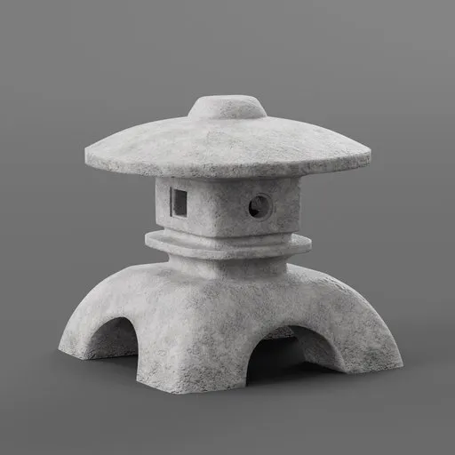 Detailed 3D model of a traditional stone Japanese lantern for Blender graphics and animation use.