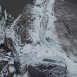 High-detail 3D scan of a frozen waterfall, ideal for Blender winter scenes.