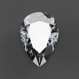 "Get the perfect pear-shaped diamond 3D model in Blender for mobile game and jewelry design. Faceted and hyperrealistic with dynamic shading, this clear diamond sits on a gray surface for a pristine look. Ideal for creating elegant rings and necklaces, this model is a must-have for any 3D designer."