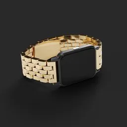 Detailed 3D rendering of smartwatch with gold band, compatible with Blender 3D visualization.