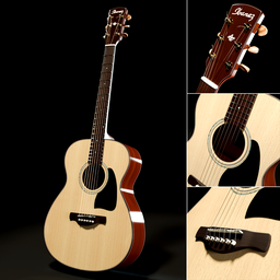 Highly detailed acoustic guitar 3D model with 4K textures, ready for Blender rendering, adjustable mesh resolution.