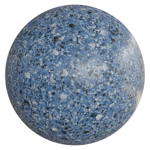 High-resolution blue terrazzo PBR texture for 3D floor rendering in Blender.