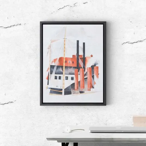 High-quality 3D Blender model featuring Charles Demuth-inspired abstract painting in a modern frame for Archviz.