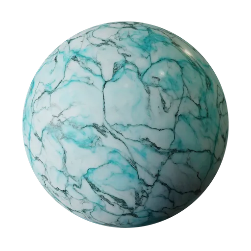 High-resolution aqua-colored marble texture with realistic veins for 3D Blender PBR material use.