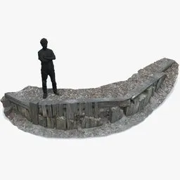Detailed 3D model of a curved playground perimeter with textured sand, leaves, and wooden elements, optimized for Blender.