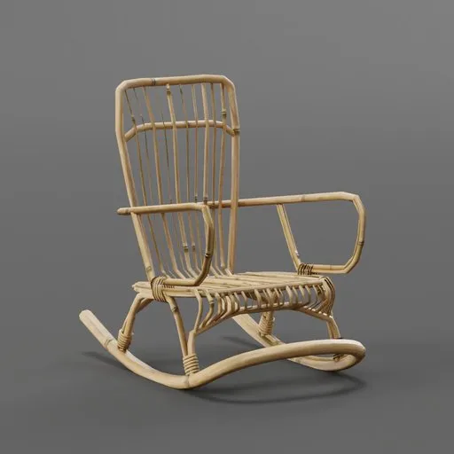 Detailed bamboo rocking chair 3D model for Blender, showcasing craftsmanship and realistic texture design.