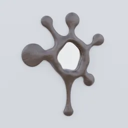 "Organic-shaped Element Mirror 3D model by Tomas Graeff, a Brazilian designer. Made in solid wood, this Blender 3D model showcases a unique giraffe-inspired design with shiny knobs and a walnut wood finish. Perfect for realistic renders and minimalist photorealistic projects."