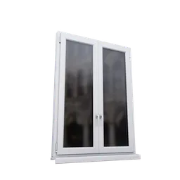 "A finely detailed 3D model of a PVC window with Venetian glass, white metal and aluminum frame. The model showcases 3 doors and 9 windows with a side view in center. Created with Blender 3D software."