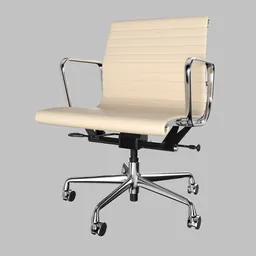 Ribbed Leather Manager Chair Ivory