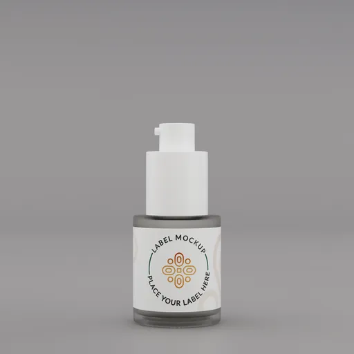 Detailed 3D Blender model of a serum bottle with a pump, ideal for industrial design visualization.