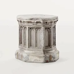 Low-poly 3D model of a carved stone plinth with realistic PBR textures, suitable for Blender and architectural visualization.