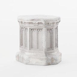 Low-poly 3D model of a carved stone plinth with realistic PBR textures, suitable for Blender and architectural visualization.