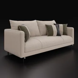 Realistic 3D model of a contemporary fabric sofa with cushions, compatible with Blender 4.0 and earlier versions.