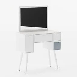 White modern 3D vanity with drawers and mirror for Blender rendering projects.