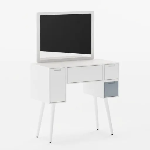 White modern 3D vanity with drawers and mirror for Blender rendering projects.
