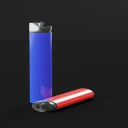 "3D model of a colorful everyday lighter on black background, created with Blender 3D software. The simple design features a random color for each iteration, making it a versatile addition for architecture projects."