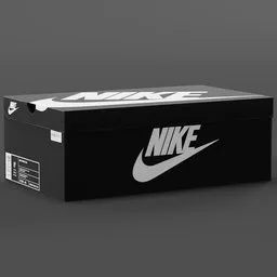 Realistic 3D model of a black branded shoebox, ideal for Blender 3D artists and footwear design visualizations.