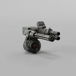"Sci-fi machinegun 3D model for Blender 3D: with a metal body, tribarrel and red light, perfect for mech designs. This gameready weapon is featured in popular media like Starship Troopers and DCG. Great for anti-aircraft guns and available for roll20."