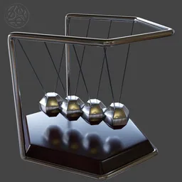 Realistic 3D model of a reflective Newton's Cradle, a modern desk toy, rendered in Blender 3D.