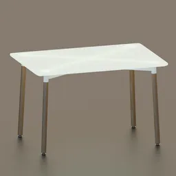 3D rendered kitchen table with white top and wooden legs for Blender 3D projects.