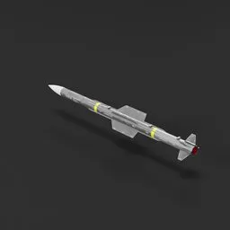Detailed 3D missile model rendered in Blender, showcasing fins and warhead, suitable for military simulations.