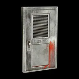 Detailed white 3D modeled door with vent, realistic textures, and red paint smear, compatible with Blender software.